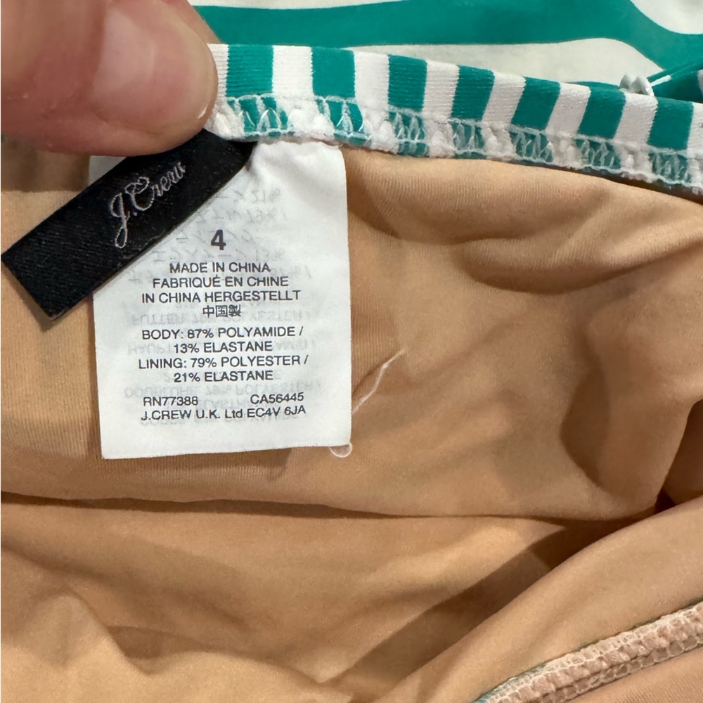 J.Crew plunging ruffle one piece striped Green Striped Swimsuit, size 4 - Picture 9 of 9